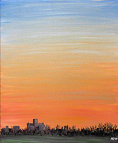 St Albans Abbey cathedral at sunrise painting