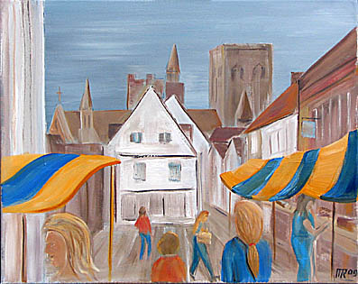oil painting of St Albans market place