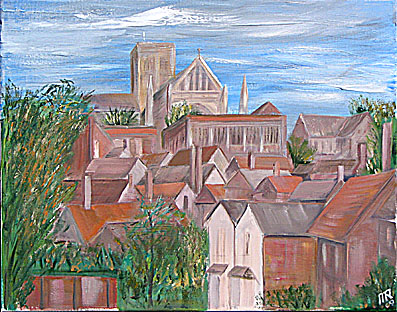 Oil painting of St Albans Abbey from Abbey View