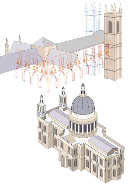 Drawings of London cathedrals